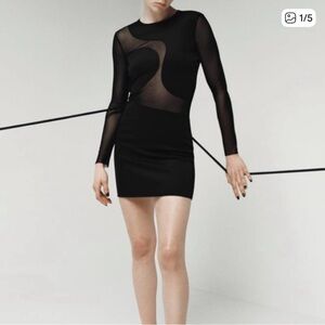 NEW Zara Black and Sheer Cut Out Long Sleeve Mini Dress  Size Small NWOT